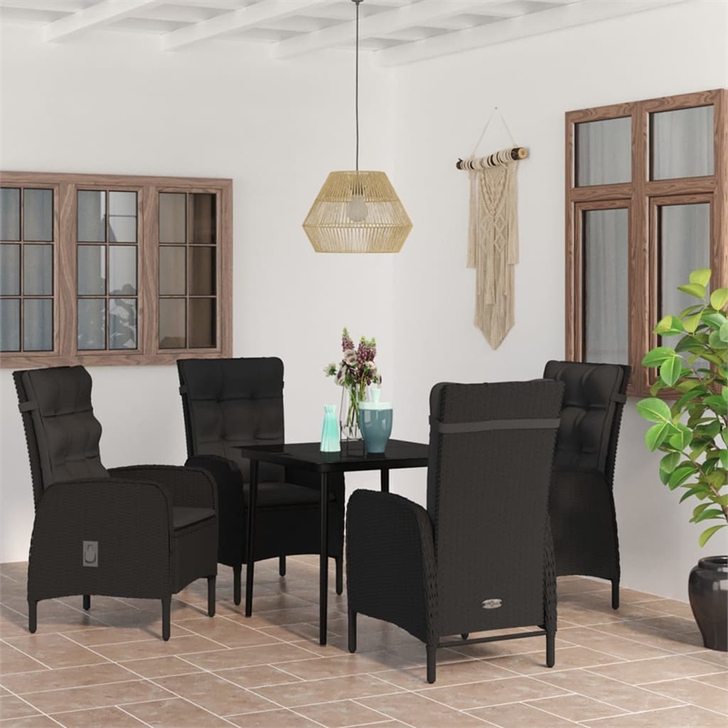 vidaXL PE Rattan/Powder-Coated Steel/Glass Garden Dining Set in Black