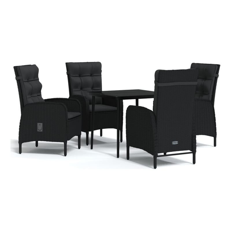 vidaXL PE Rattan/Powder-Coated Steel/Glass Garden Dining Set in Black