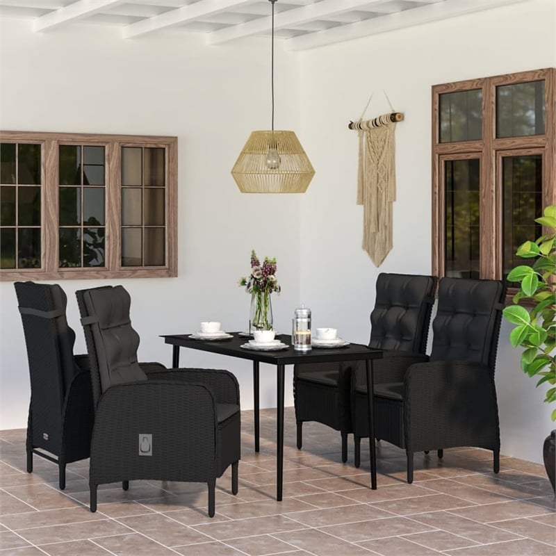 vidaXL PE Rattan/Powder-Coated Steel/Glass Garden Dining Set in Black