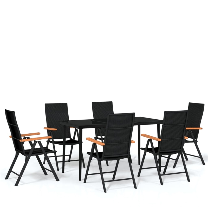 vidaXL PE Rattan 7 Piece Foldable Garden Dining Set in Black