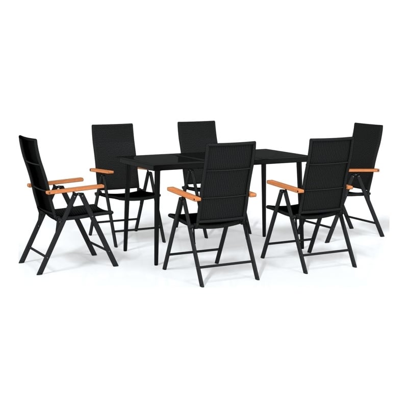 vidaXL PE Rattan 7 Piece Foldable Garden Dining Set in Black
