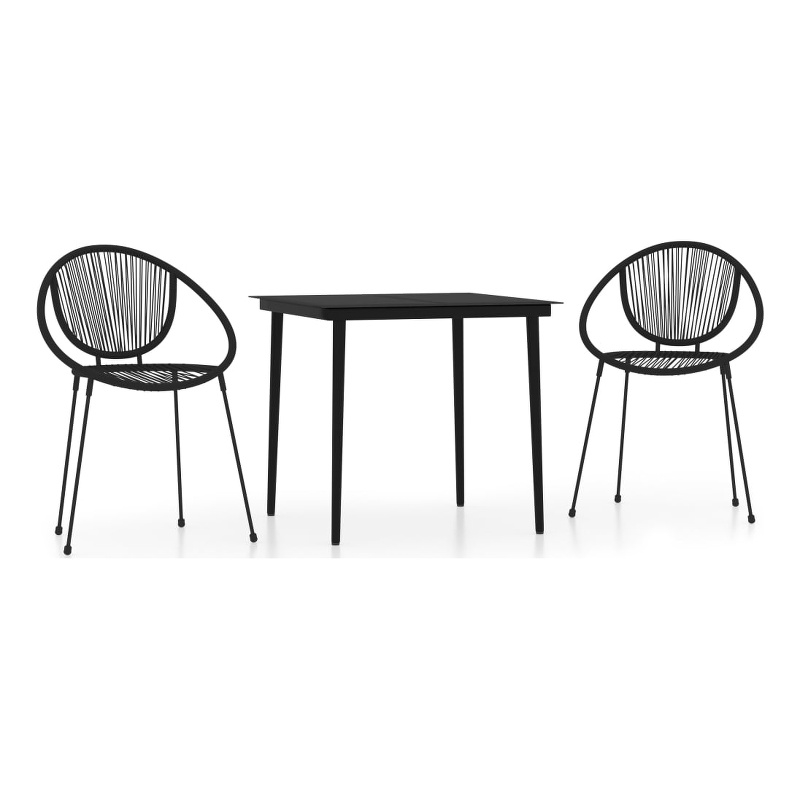 vidaXL Powder-Coated Steel & PVC Rattan Stackable Dining Set in Black