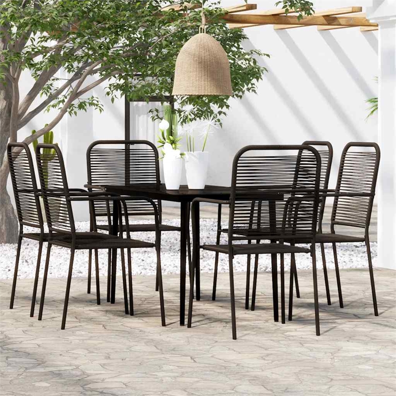 vidaXL Powder-Coated Steel Dining Set in Black