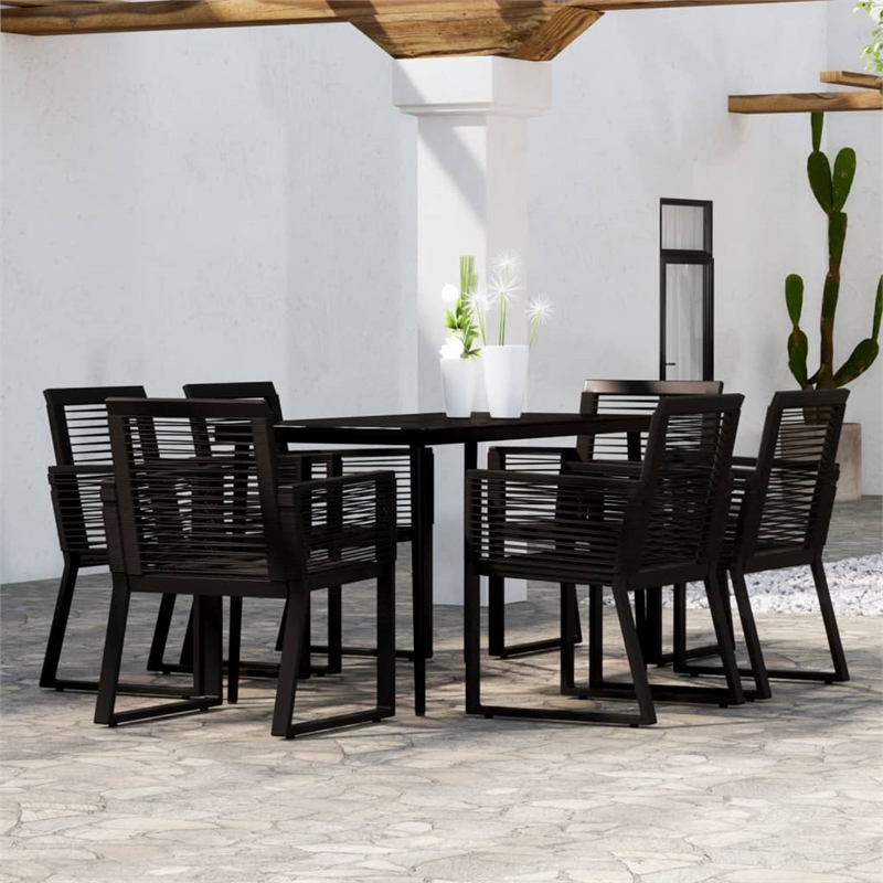 vidaXL Powder-Coated Steel 7 Piece Set Durable Dining Set in Black