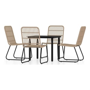 vidaXL PE Rattan Medium Lightweight Dining Set in Oak/Black