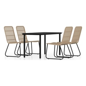 vidaXL PE Rattan and Powder-Coated Steel Standard Dining Set in Oak/Black