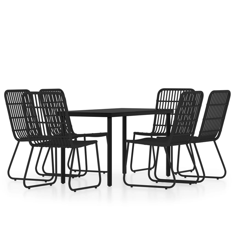 vidaXL Powder-Coated Steel & PE Rattan 7 Piece Dining Set in Black