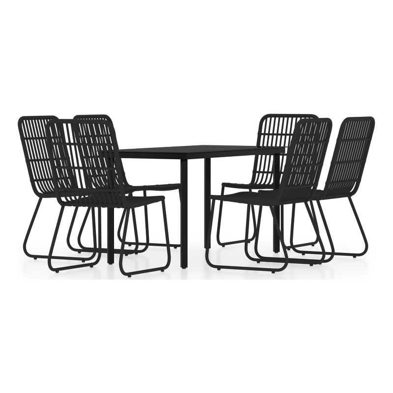 vidaXL Powder-Coated Steel & PE Rattan 7 Piece Dining Set in Black