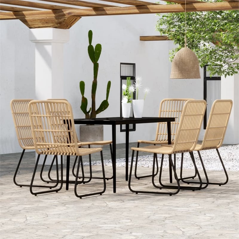 vidaXL PE Rattan/Powder-Coated Steel 7 Piece Set Dining Set in Black
