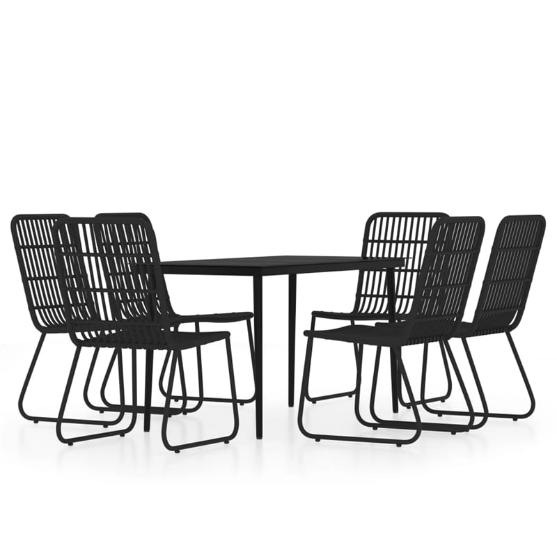vidaXL Powder-Coated Steel/PE Rattan/Glass Medium Dining Set in Black