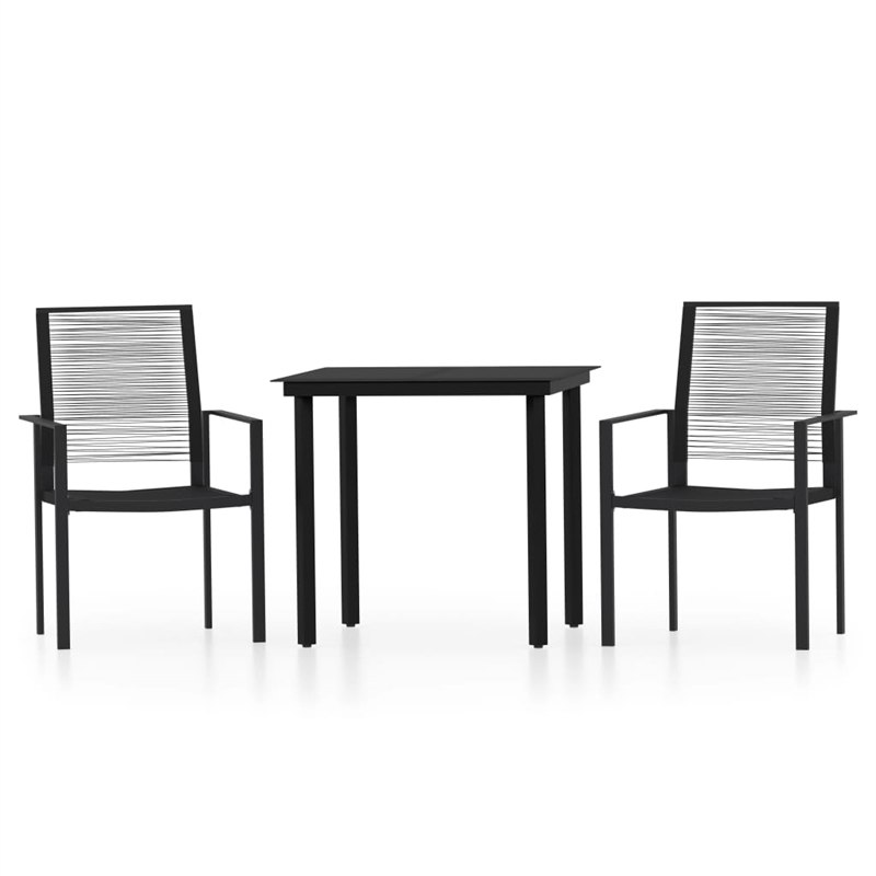 vidaXL Powder-Coated Steel/PVC Hollow Rattan/Glass Dining Set in Black