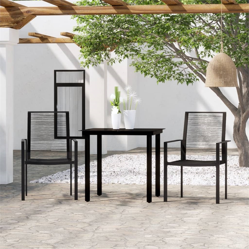 vidaXL Powder-Coated Steel/PVC Hollow Rattan/Glass Dining Set in Black
