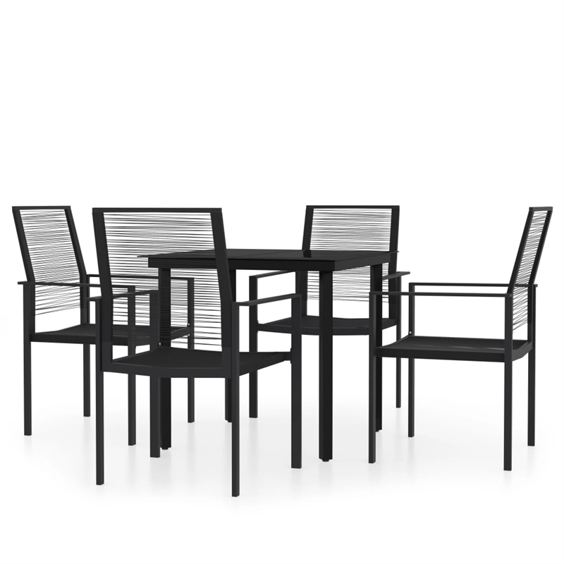 vidaXL Powder-Coated Steel/PVC Hollow Rattan/Glass Dining Set in Black