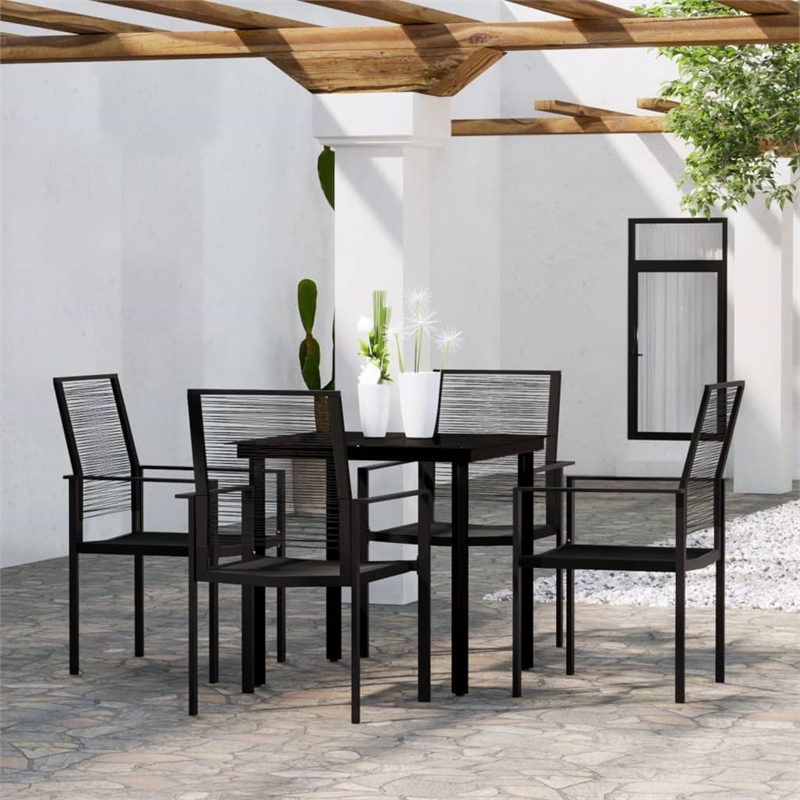 vidaXL Powder-Coated Steel/PVC Hollow Rattan/Glass Dining Set in Black