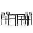 vidaXL Powder-Coated Steel/PVC Hollow Rattan/Glass Dining Set in Black
