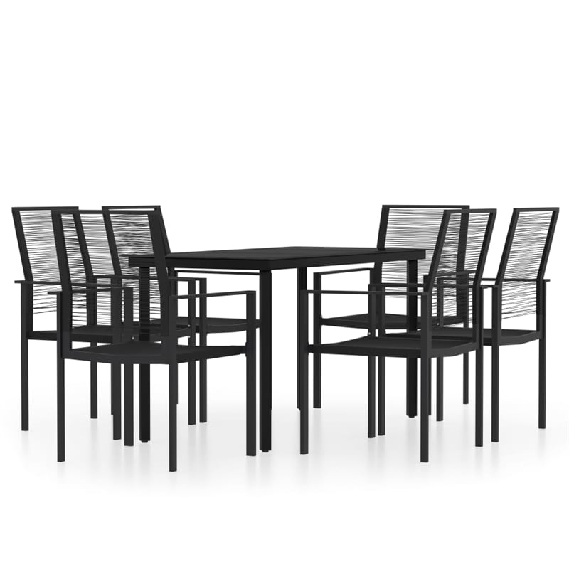 vidaXL Powder-Coated Steel & PVC Hollow Rattan Dining Set in Black
