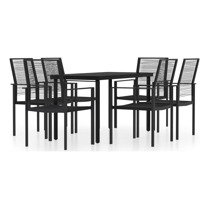 vidaXL Powder-Coated Steel & PVC Hollow Rattan Dining Set in Black