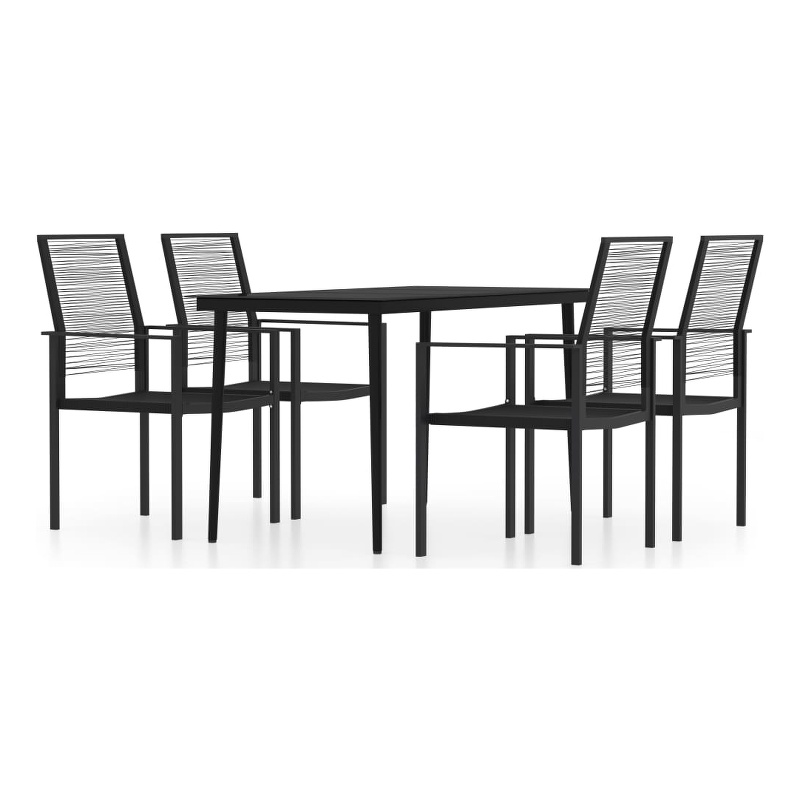 vidaXL Powder-Coated Steel & PVC Hollow Rattan Dining Set in Black