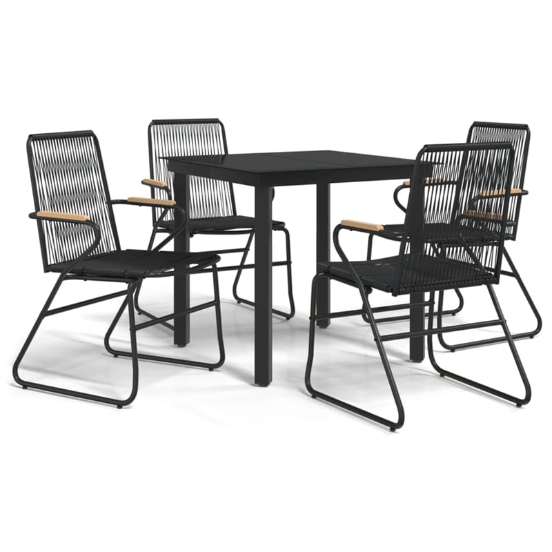 vidaXL PVC Rattan/Powder-Coated Steel Garden Dining Set in Black
