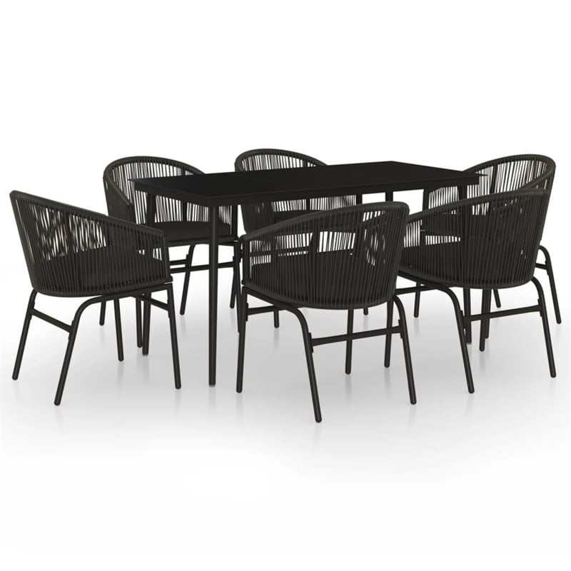 vidaXL Powder-Coated Steel 7 Piece Set Durable Garden Dining Set in Black