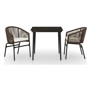 vidaXL Garden Dining Set Table in Black/Chair in Brown/Cushion Cream White