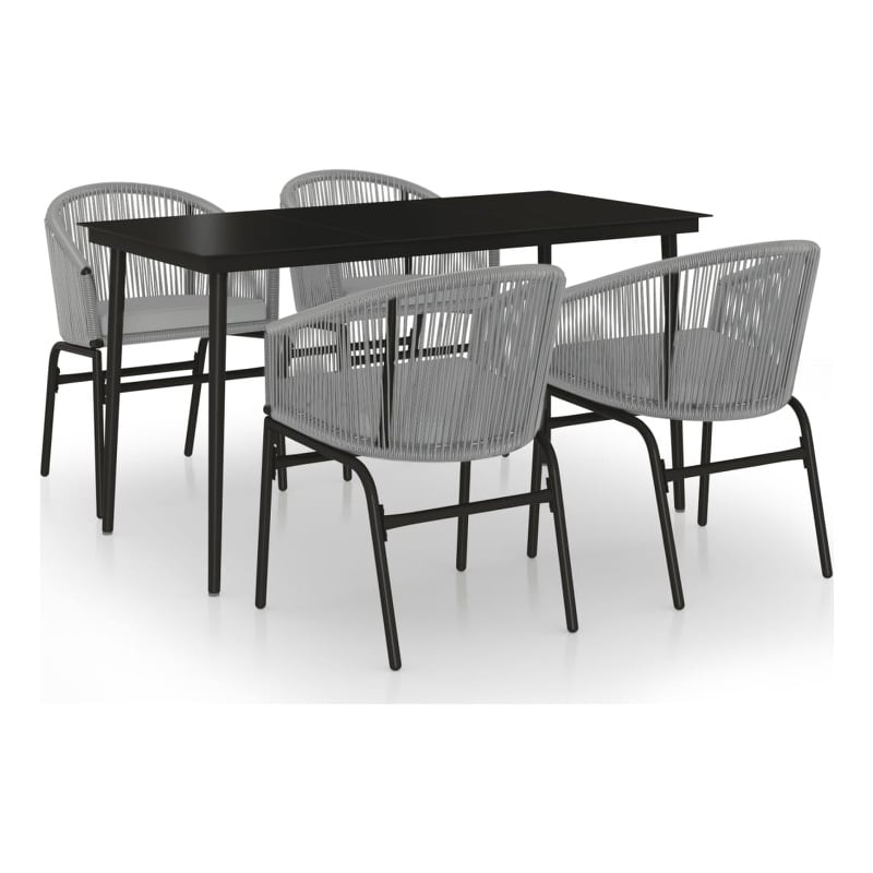 vidaXL Garden Dining Set Table in Black/Chairs in Gray