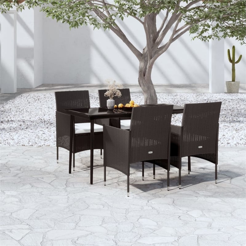 vidaXL PE Rattan/Powder-Coated Steel/Glass Garden Dining Set in Black