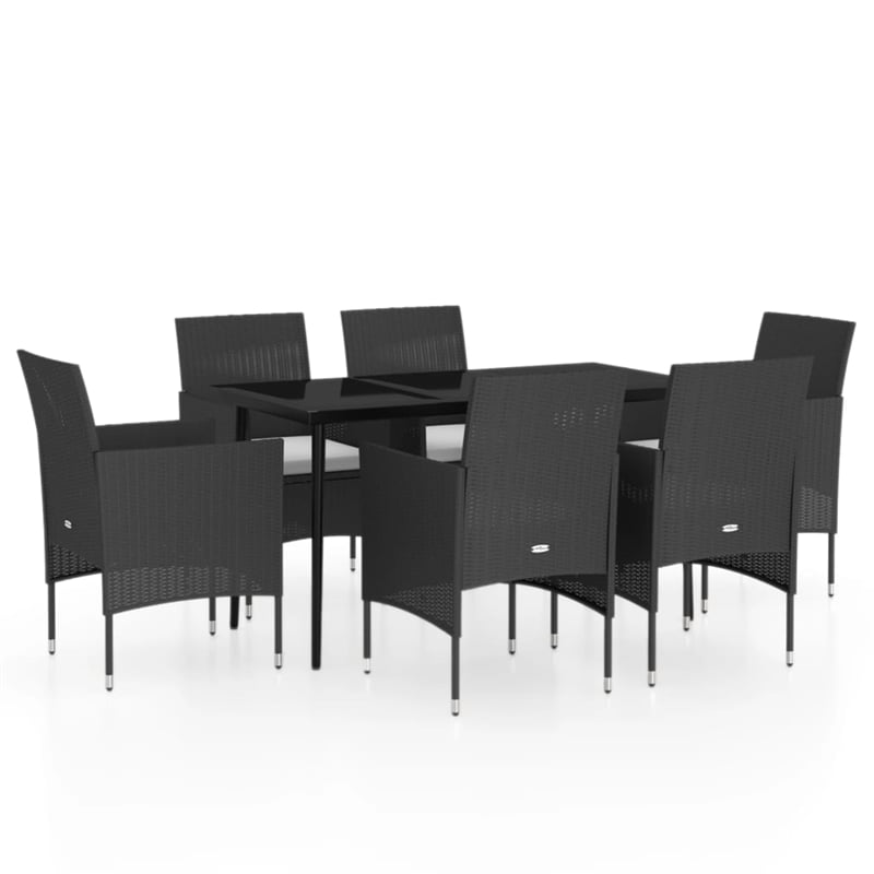 vidaXL PE Rattan/Powder-Coated Steel/Glass Garden Dining Set in Black