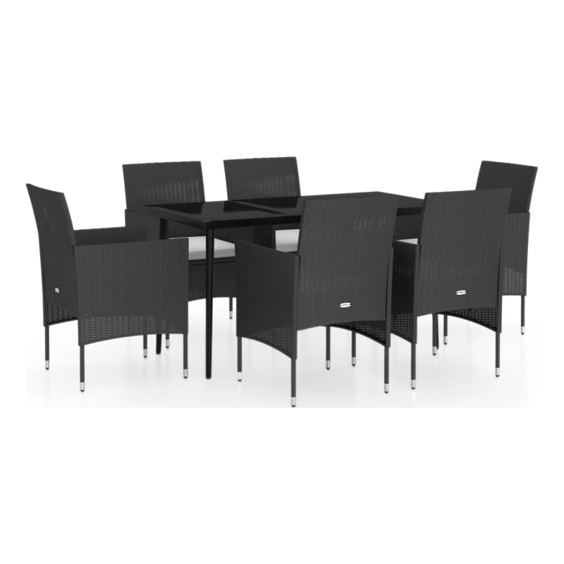 vidaXL PE Rattan/Powder-Coated Steel/Glass Garden Dining Set in Black