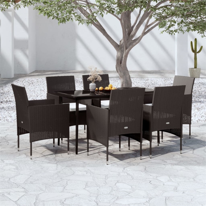 vidaXL PE Rattan/Powder-Coated Steel/Glass Garden Dining Set in Black
