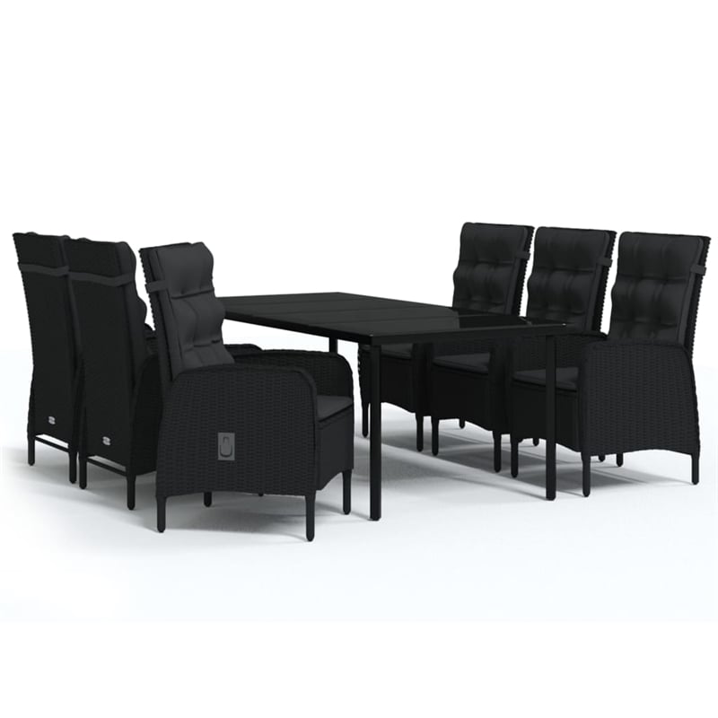 vidaXL PE Rattan/Powder-Coated Steel/Glass Garden Dining Set in Black
