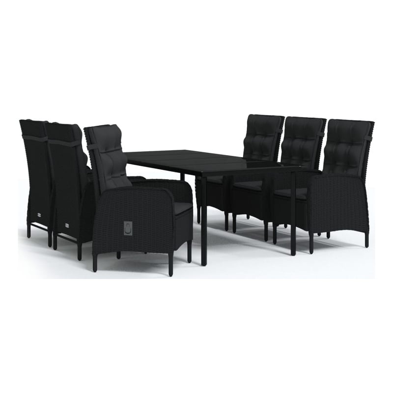 vidaXL PE Rattan/Powder-Coated Steel/Glass Garden Dining Set in Black