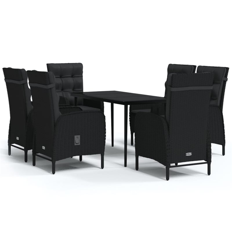vidaXL PE Rattan/Powder-Coated Steel/Glass Garden Dining Set in Black