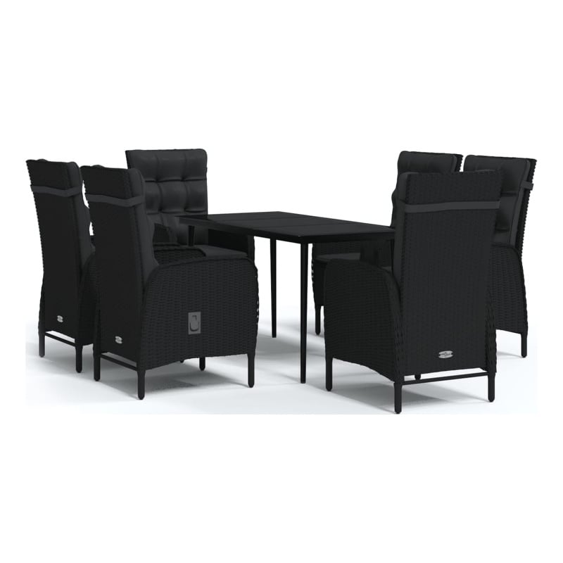 vidaXL PE Rattan/Powder-Coated Steel/Glass Garden Dining Set in Black
