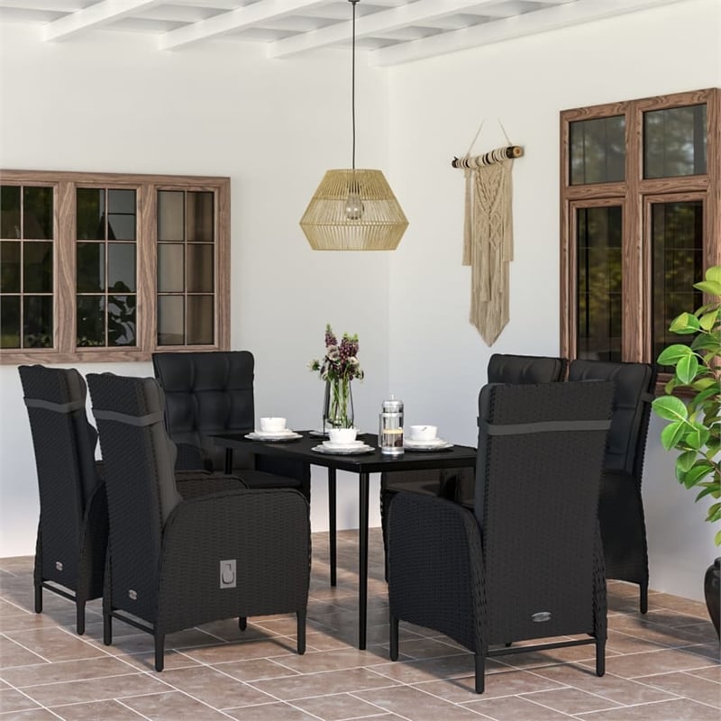 vidaXL PE Rattan/Powder-Coated Steel/Glass Garden Dining Set in Black