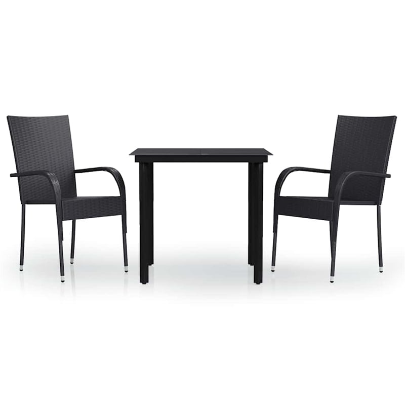 vidaXL PE Rattan/Powder-Coated Steel/Glass Garden Dining Set in Black