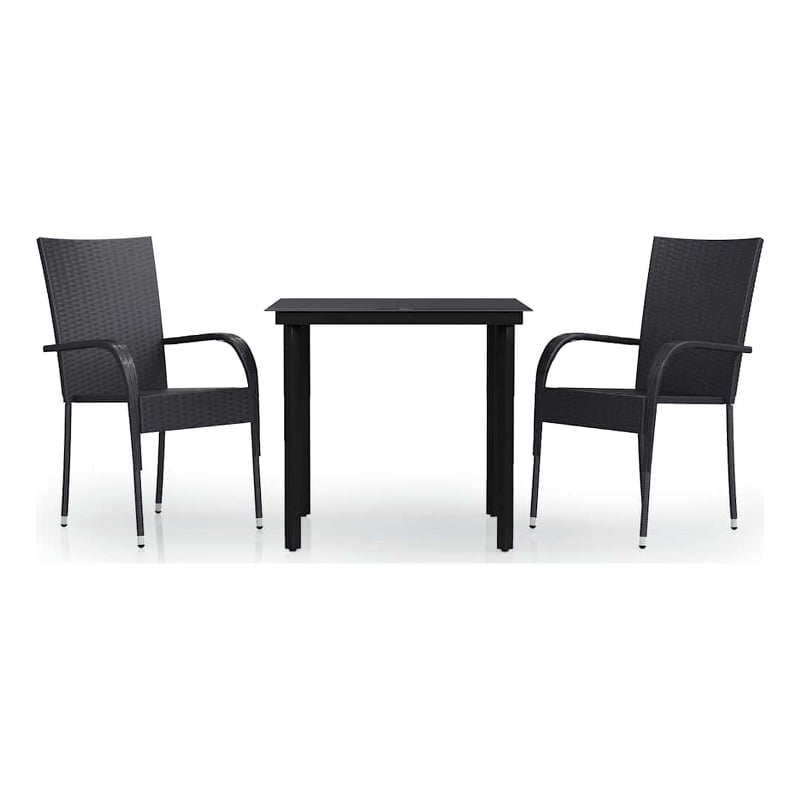 vidaXL PE Rattan/Powder-Coated Steel/Glass Garden Dining Set in Black