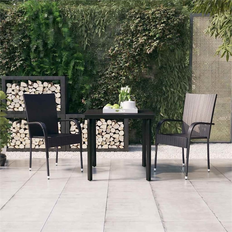 vidaXL PE Rattan/Powder-Coated Steel/Glass Garden Dining Set in Black