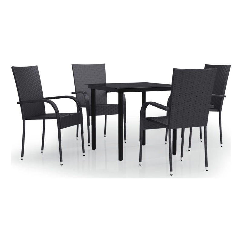 vidaXL PE Rattan/Powder-Coated Steel/Glass Garden Dining Set in Black
