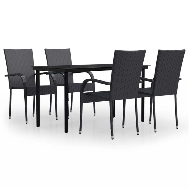 vidaXL PE Rattan/Powder-Coated Steel/Glass Garden Dining Set in Black
