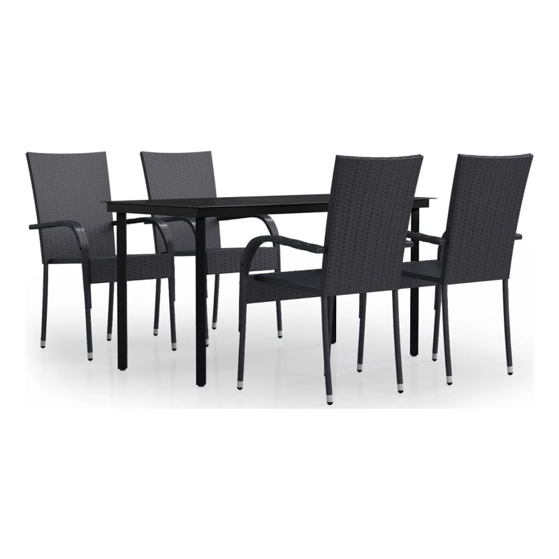 vidaXL PE Rattan/Powder-Coated Steel/Glass Garden Dining Set in Black