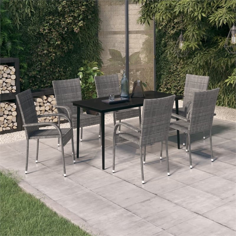 vidaXL Garden Dining Set in Gray and Black
