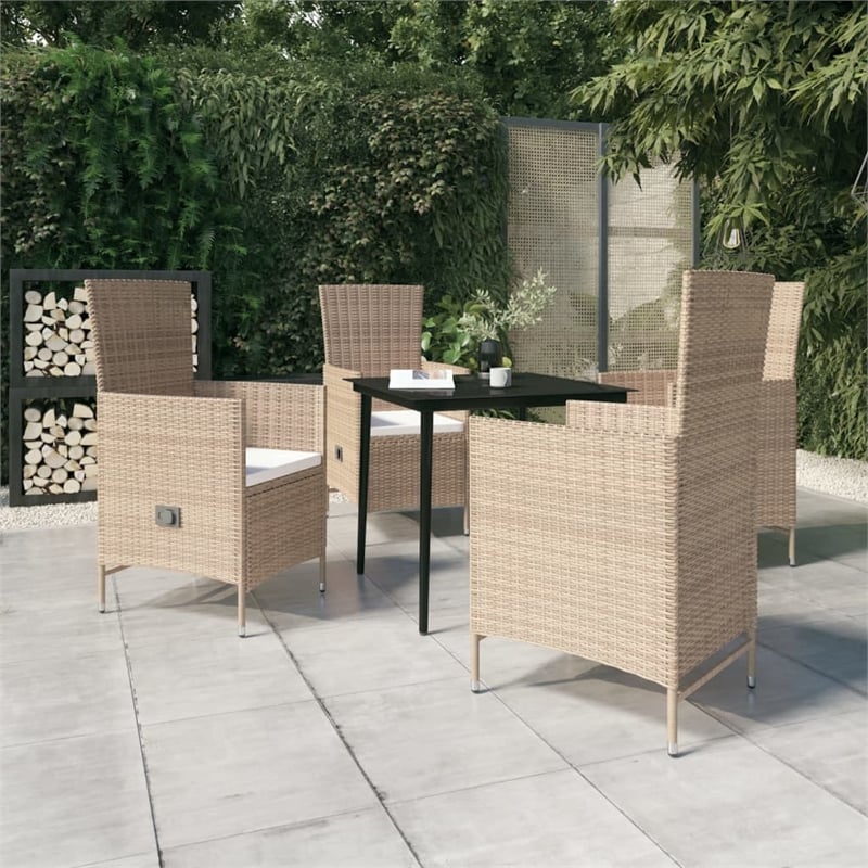 vidaXL PE Rattan 5 Piece Garden Dining Set in Beige and Black