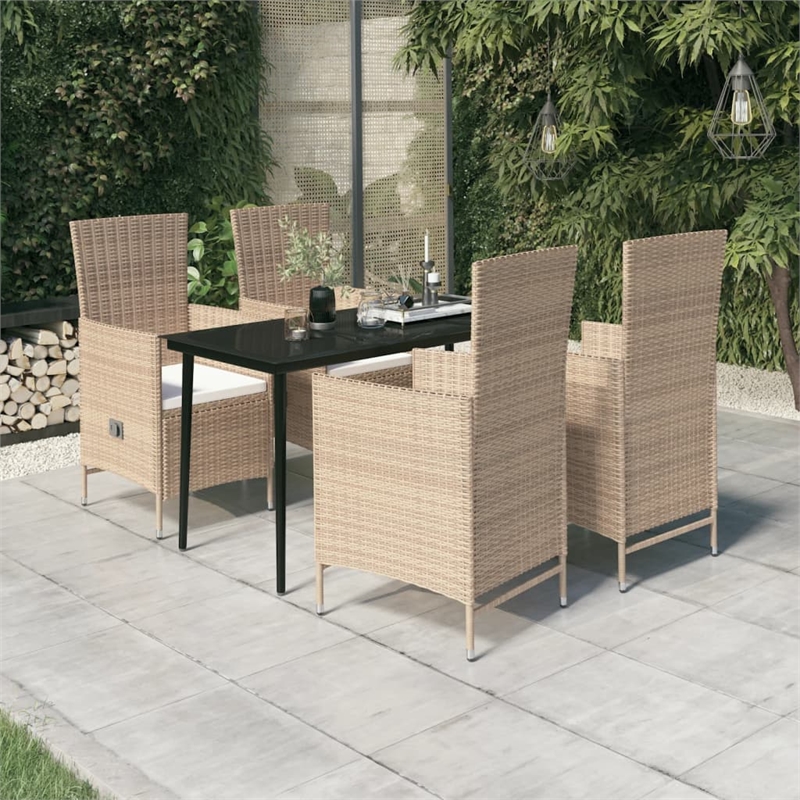 vidaXL PE Rattan 5 Piece Garden Dining Set in Beige and Black