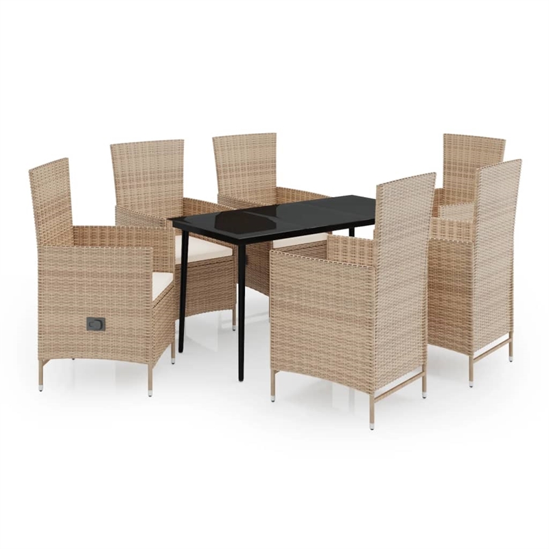 vidaXL Garden Dining Set in Beige and Black With Cream White Cushions