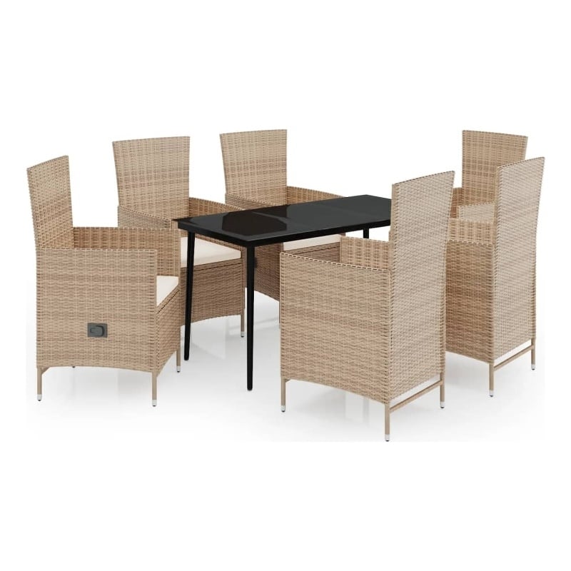 vidaXL Garden Dining Set in Beige and Black With Cream White Cushions
