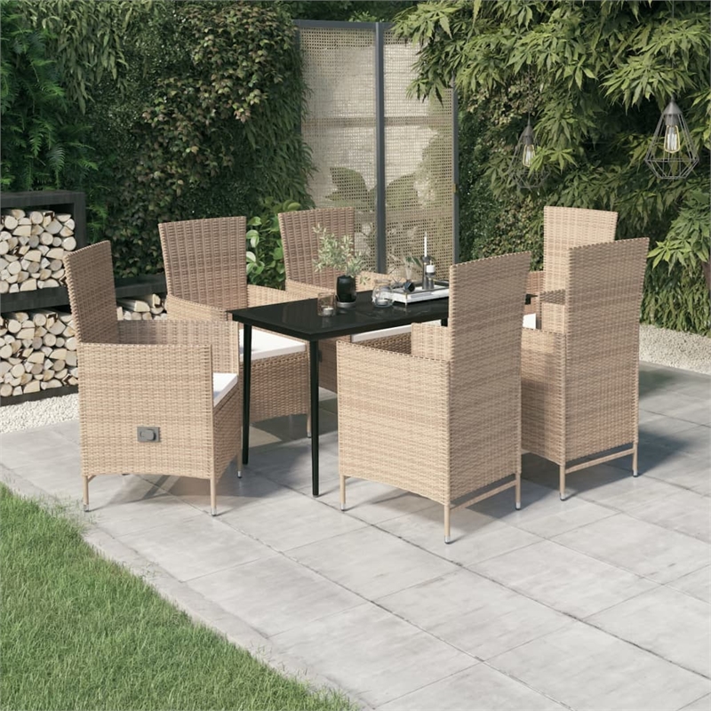 vidaXL Garden Dining Set in Beige and Black With Cream White Cushions