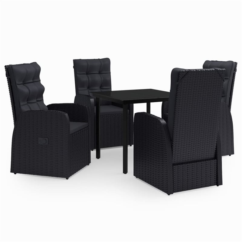 vidaXL PE Rattan Powder-Coated Steel Glass Garden Dining Set in Black