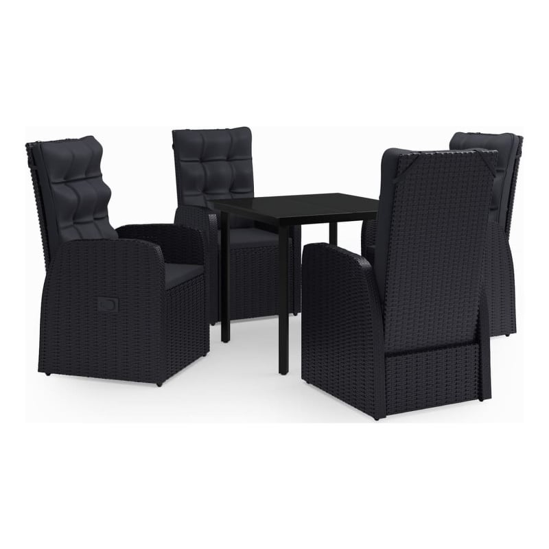 vidaXL PE Rattan Powder-Coated Steel Glass Garden Dining Set in Black