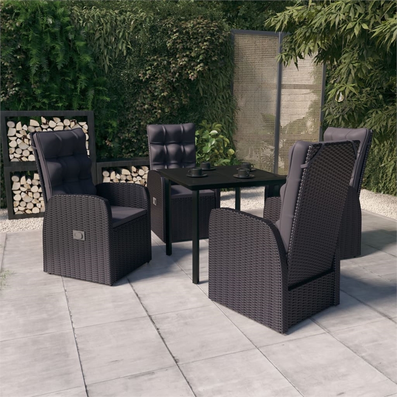 vidaXL PE Rattan Powder-Coated Steel Glass Garden Dining Set in Black
